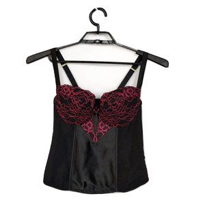 Cacique Sz 14/16 Red Lace & Black Underwire Corset